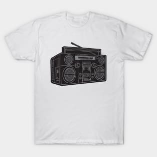 Boombox (Gray Lines + Black Drop Shadow) Analog / Music T-Shirt